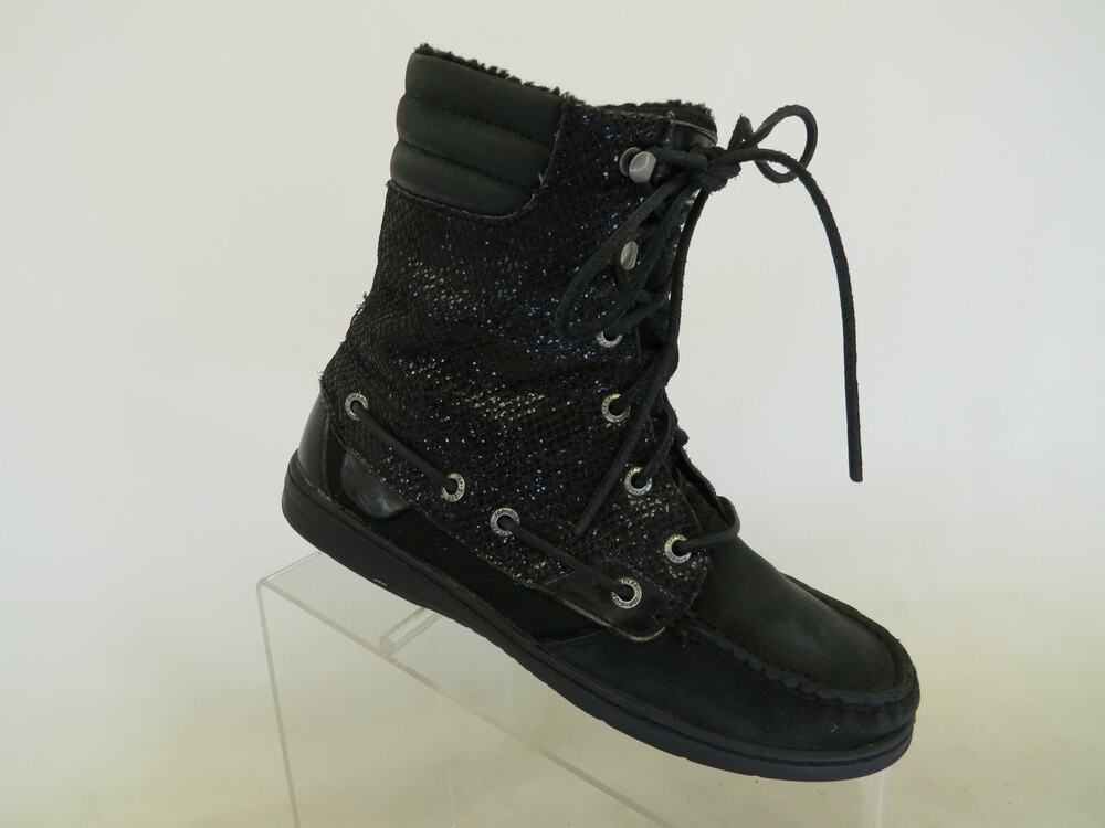 Sperry Top Sider Womens Black Laces Moc Toe High Ankle Fashion Boots Size 7.5 M